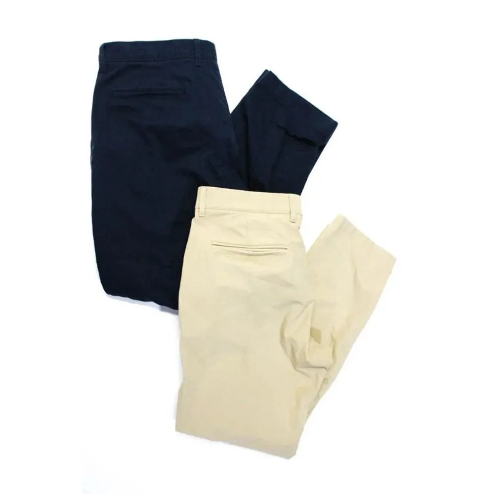 J Crew Mens Straigth Leg Tech Chino Pants Navy Brown Cotton Size 33x30 Lot 2